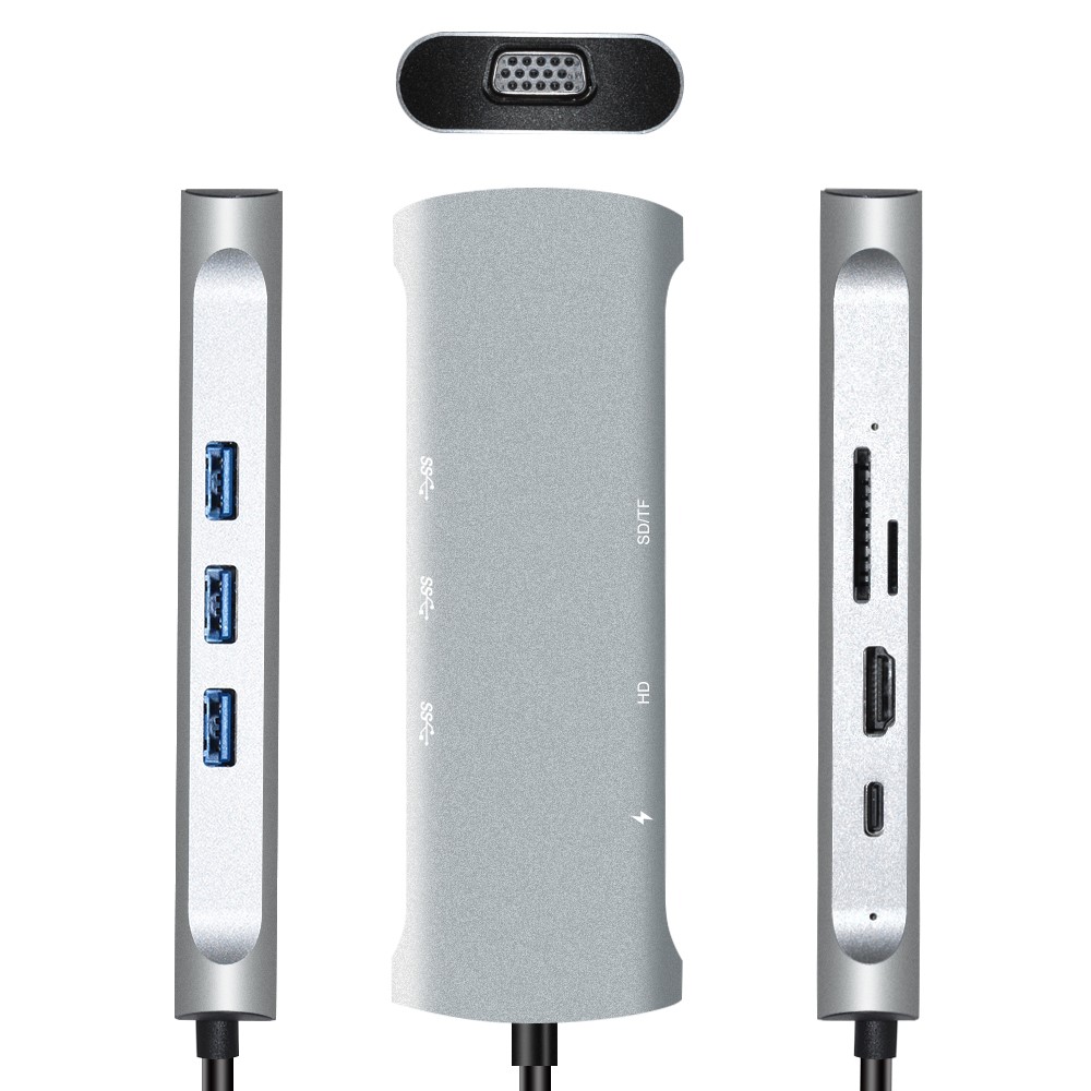 V171A 8 IN 1 TYP-C HUB An VGA USB 3.0 PD TF-Speicherkarten-Konverter-Adapter USB-Typ C Dockstation-5