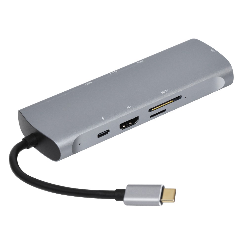 V171A 8 IN 1 TYP-C HUB An VGA USB 3.0 PD TF-Speicherkarten-Konverter-Adapter USB-Typ C Dockstation-7