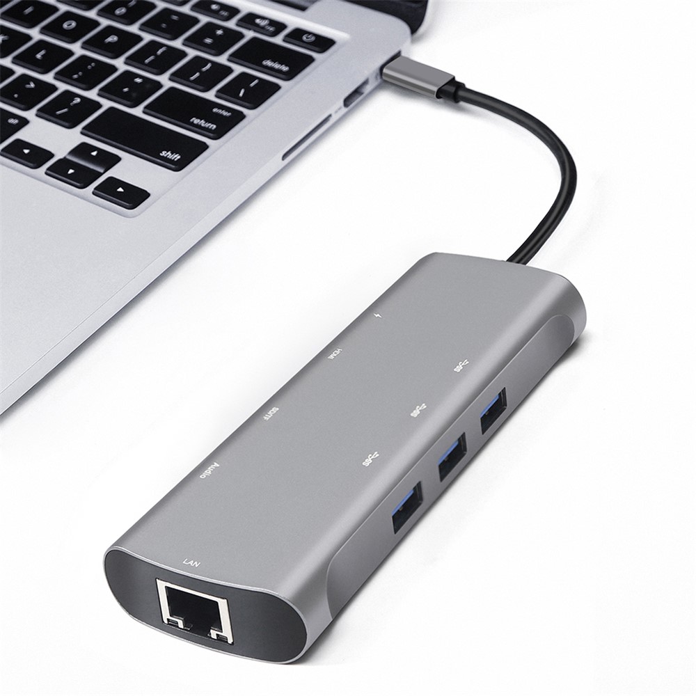 V171A 9 in 1 Type-C Hub Docking Station RJ45 Network Card+PD+TF Card Reader+USB 3.0 Adapter Cable for MacBook-1
