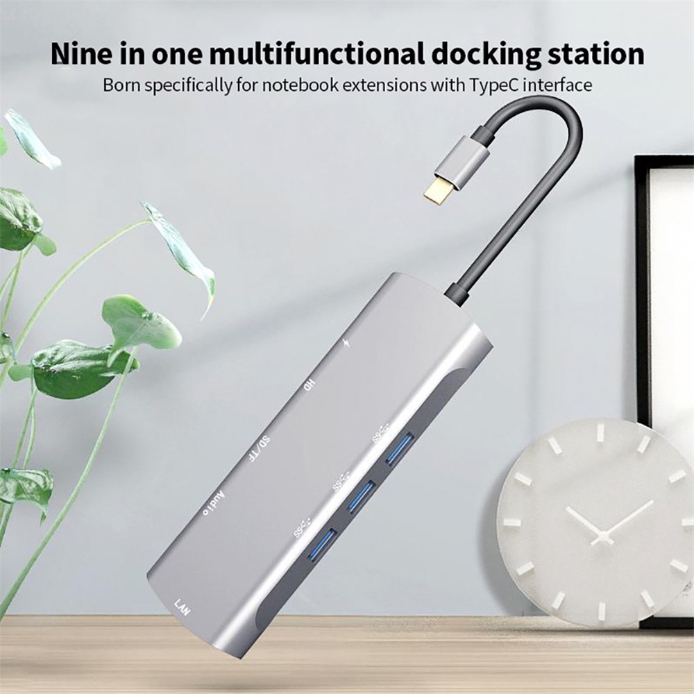 V171A 9 in 1 Type-C Hub Docking Station RJ45 Network Card+PD+TF Card Reader+USB 3.0 Adapter Cable for MacBook-3