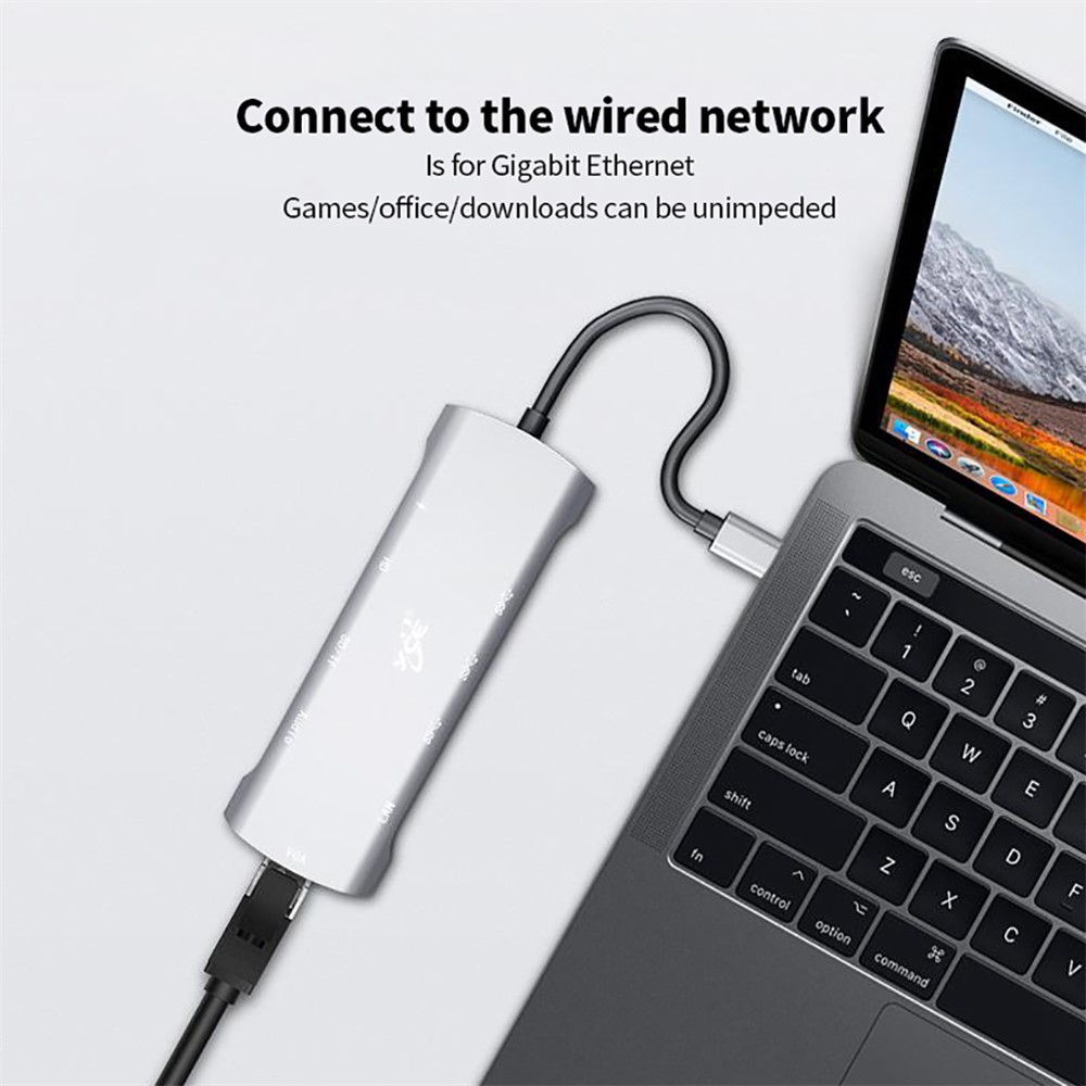 V171A 9 in 1 Type-C Hub Docking Station RJ45 Network Card+PD+TF Card Reader+USB 3.0 Adapter Cable for MacBook-4
