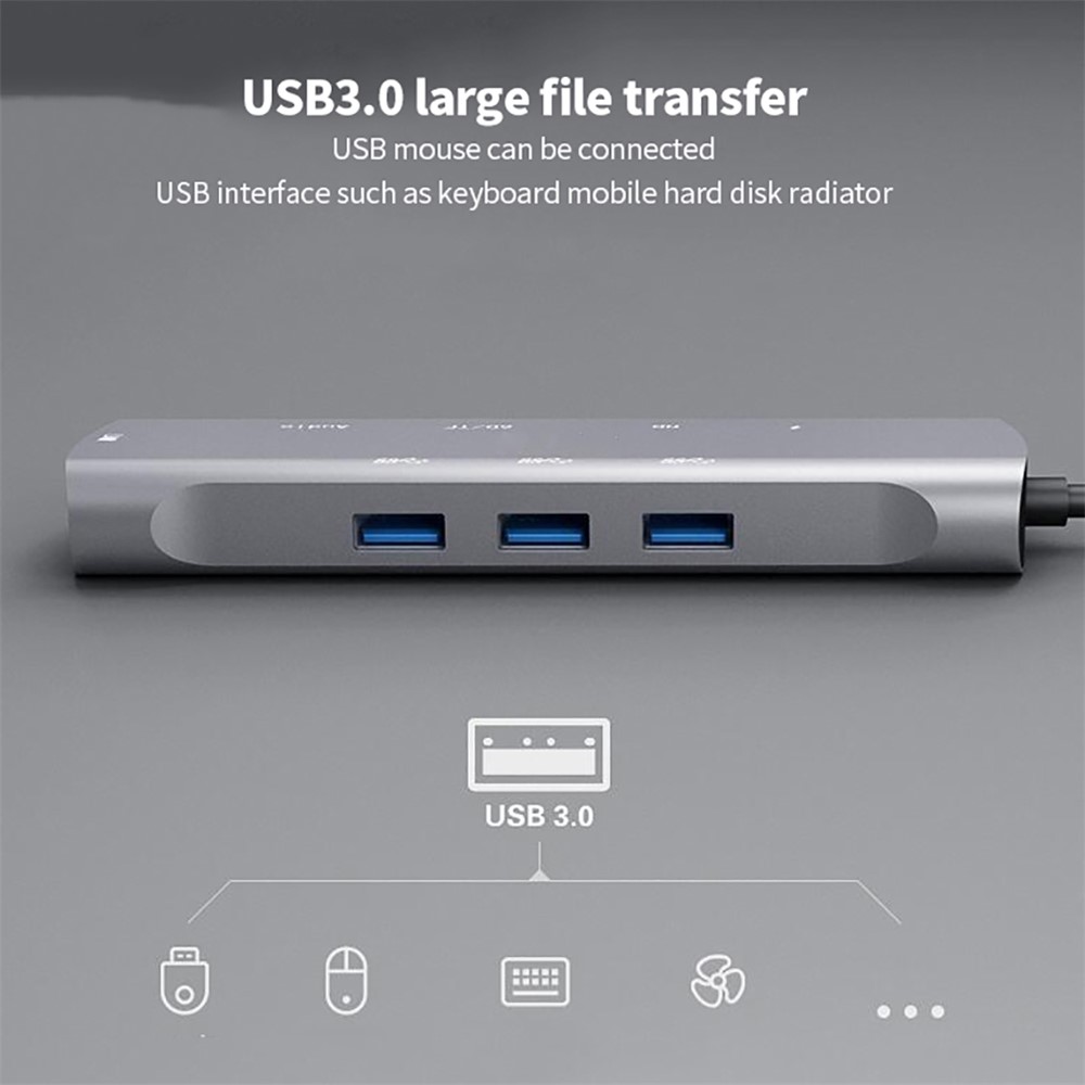 V171A 9 in 1 Type-C Hub Docking Station RJ45 Network Card+PD+TF Card Reader+USB 3.0 Adapter Cable for MacBook-6
