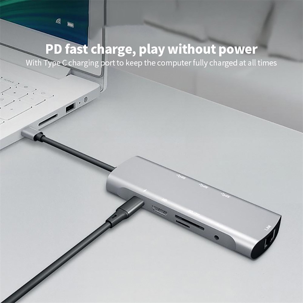 V171A 9 in 1 Type-C Hub Docking Station RJ45 Network Card+PD+TF Card Reader+USB 3.0 Adapter Cable for MacBook-7