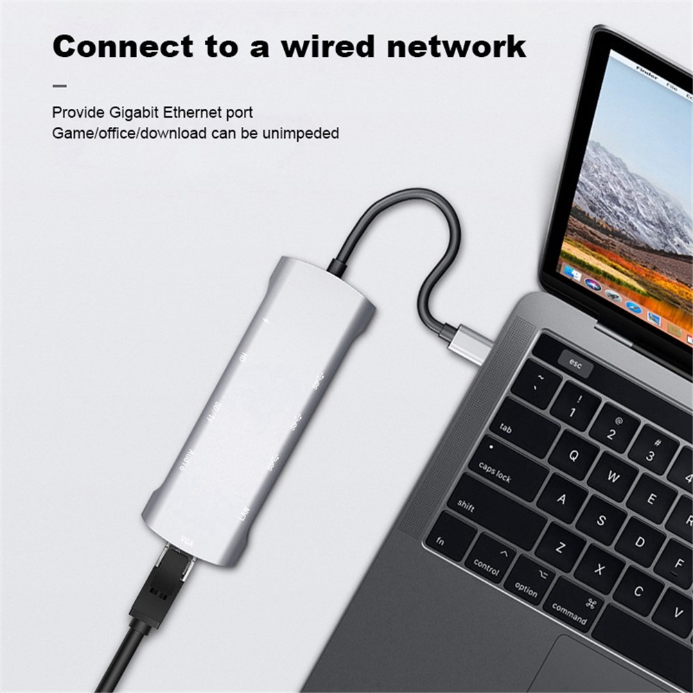 V172A 10 in 1 Type-C Hub USB-C to RJ45+VGA+PD+TF+USB3.0 Adapter Converter Docking Station Cable-2