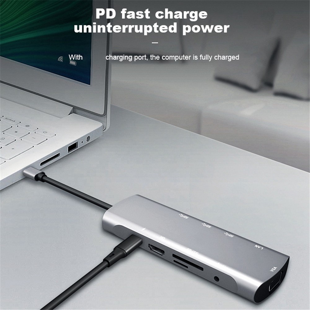V172A 10 in 1 Type-C Hub USB-C to RJ45+VGA+PD+TF+USB3.0 Adapter Converter Docking Station Cable-3