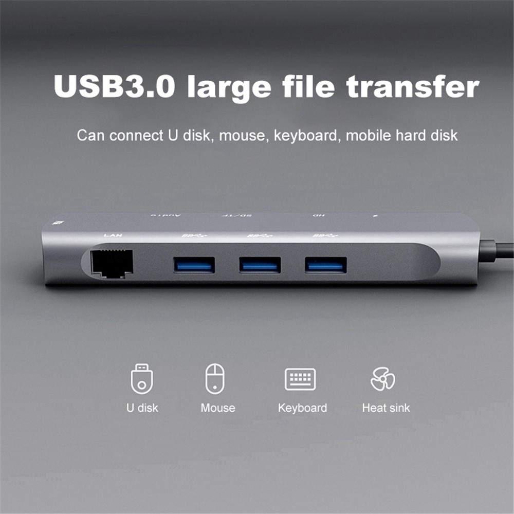 V172A 10 in 1 Type-C Hub USB-C to RJ45+VGA+PD+TF+USB3.0 Adapter Converter Docking Station Cable-6