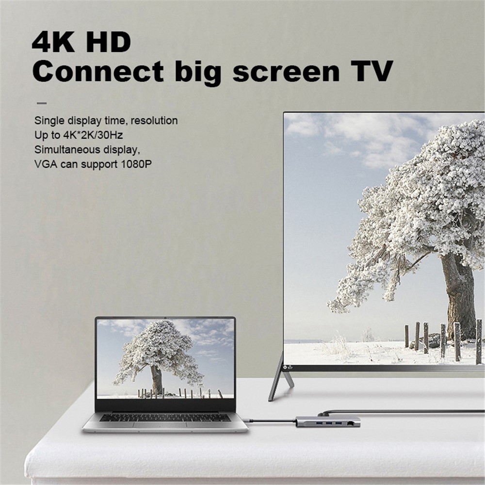 V172A 10 in 1 Type-C Hub USB-C to RJ45+VGA+PD+TF+USB3.0 Adapter Converter Docking Station Cable-8
