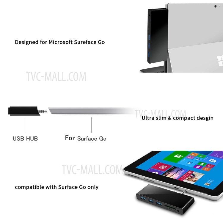 ROCKETEK SH771 Type-C USB 3.0 Hub Splitter SD/TF Card Reader 3.5mm Audio Adapter for Microsoft Surface Go-4