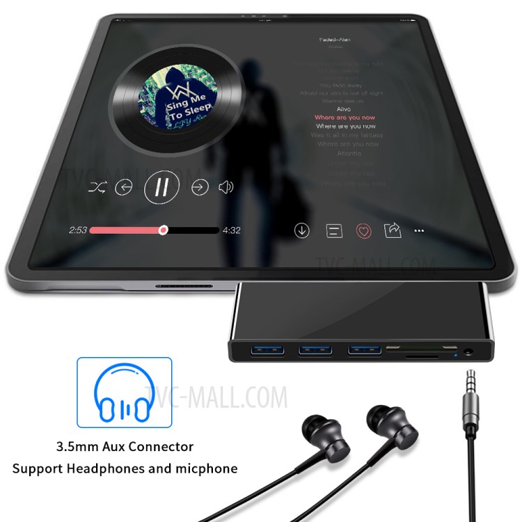 ROCKETEK SH771 Type-C USB 3.0 Hub Splitter SD/TF Card Reader 3.5mm Audio Adapter for Microsoft Surface Go-6