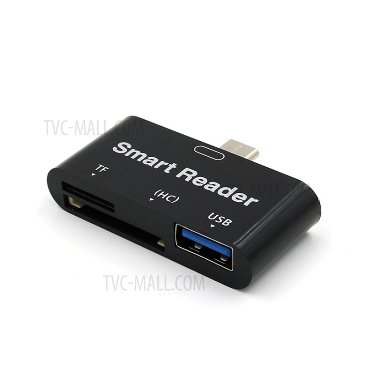 T532 3 in 1 Type-C OTG Card Reader USB-C to TF USB HC Smart Reader Adapter Splitter for Tablet Smart Phone - Black-1
