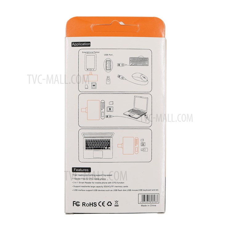 T532 3 in 1 Type-C OTG Card Reader USB-C to TF USB HC Smart Reader Adapter Splitter for Tablet Smart Phone - Black-8