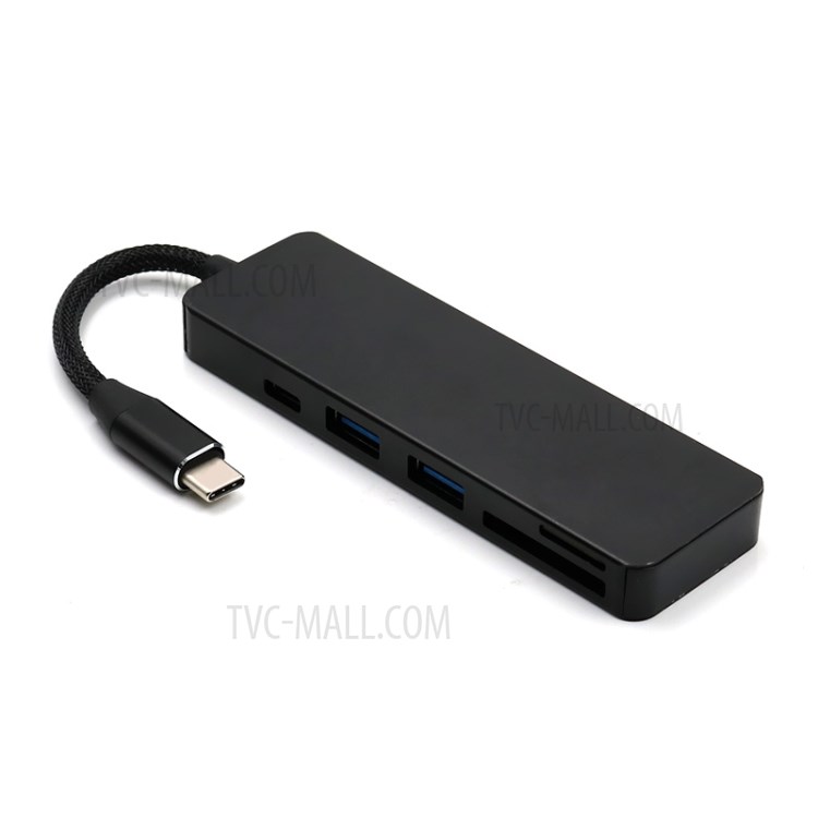 T551 5 in 1 Type-C HUB USB-C Card Reader Hub with PD Charger Splitter Dock Multiport Adapter for MacBook - Black-1