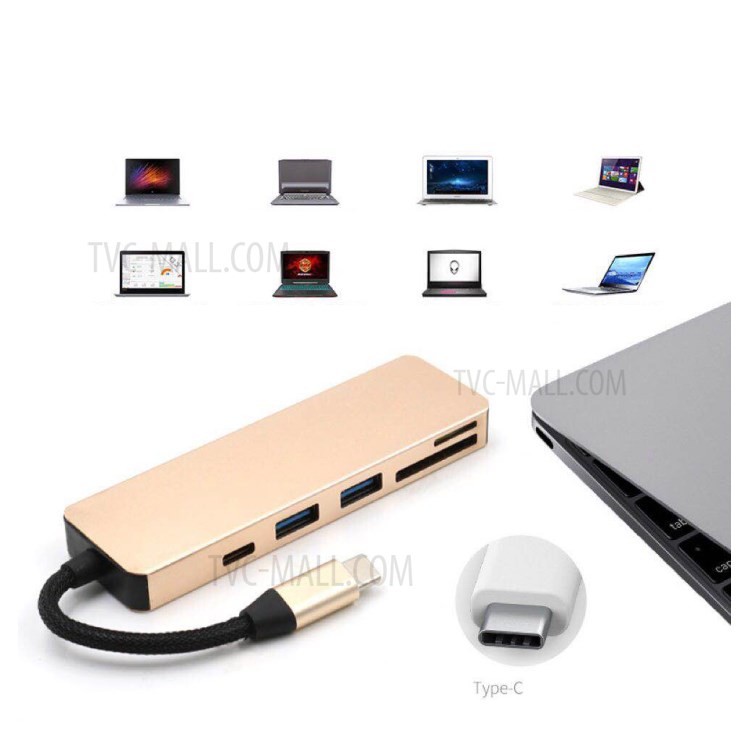 T551 5 in 1 Type-C HUB USB-C Card Reader Hub with PD Charger Splitter Dock Multiport Adapter for MacBook - Black-4