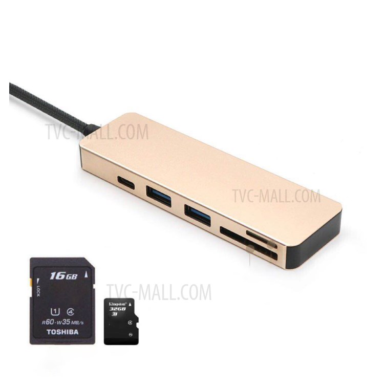 T551 5 in 1 Type-C HUB USB-C Card Reader Hub with PD Charger Splitter Dock Multiport Adapter for MacBook - Black-5