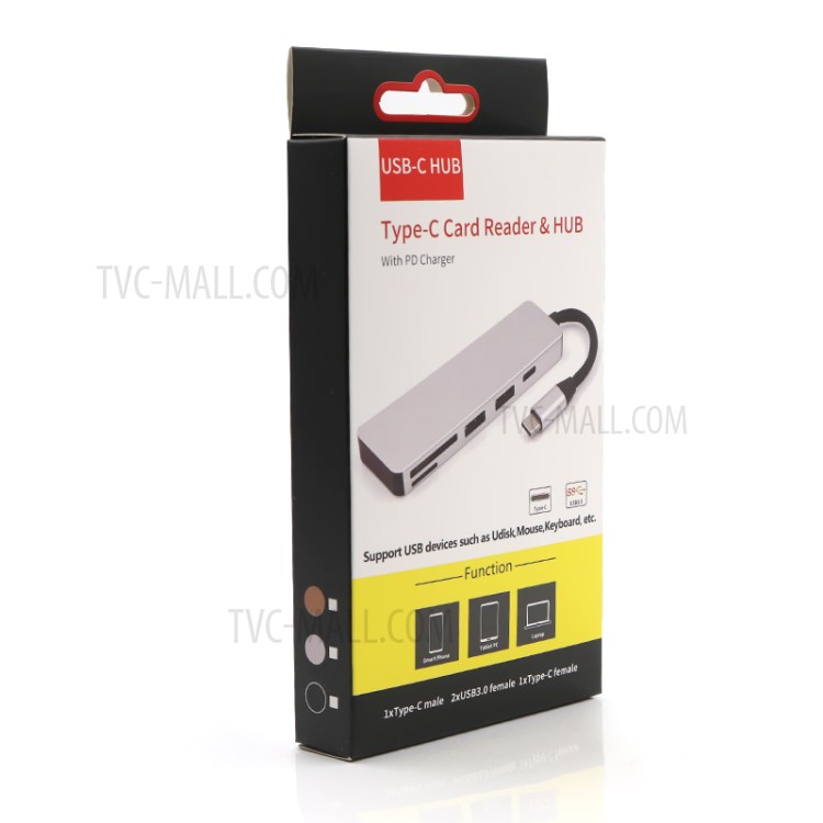 T551 5 in 1 Type-C HUB USB-C Card Reader Hub with PD Charger Splitter Dock Multiport Adapter for MacBook - Black-7
