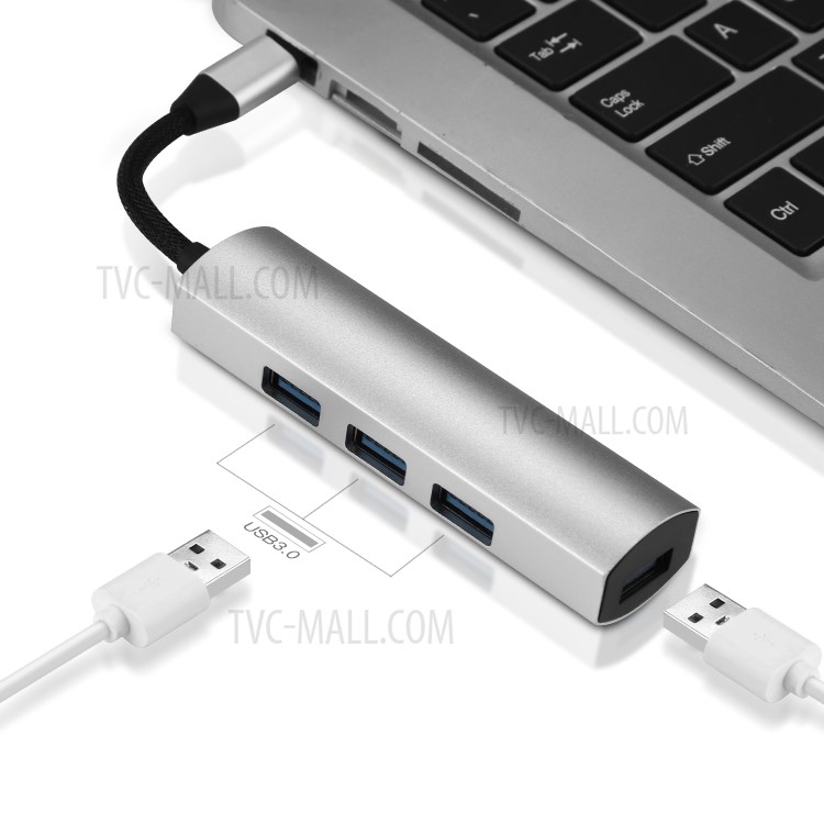 T550 4 Ports Type-C HUB USB-C to USB 3.0 Adapter Docking Station for Laptop Desktop Computer PC - Silver-4