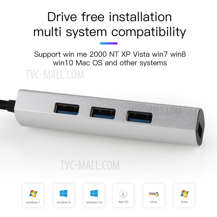 T550 4 Ports Type-C HUB USB-C to USB 3.0 Adapter Docking Station for Laptop Desktop Computer PC - Silver-9