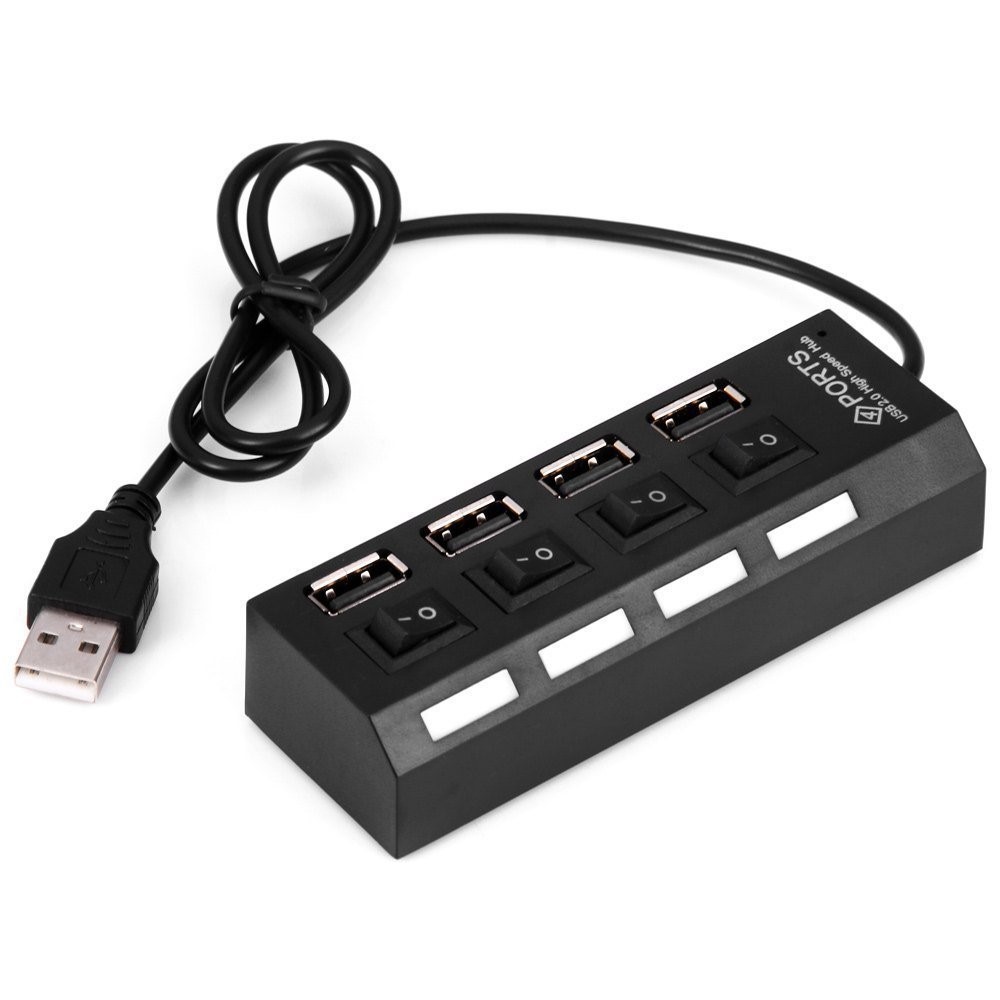 A42 Splitter USB2.0 USB de Alta Velocidade de Alta Velocidade Com Interruptor Independente - Preto