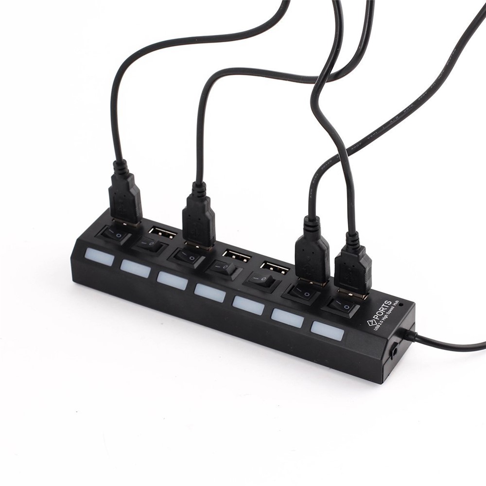 A55 USB2.0 High Speed Transmission 7-Port USB Hub Splitter with Independent Switch - Black-5