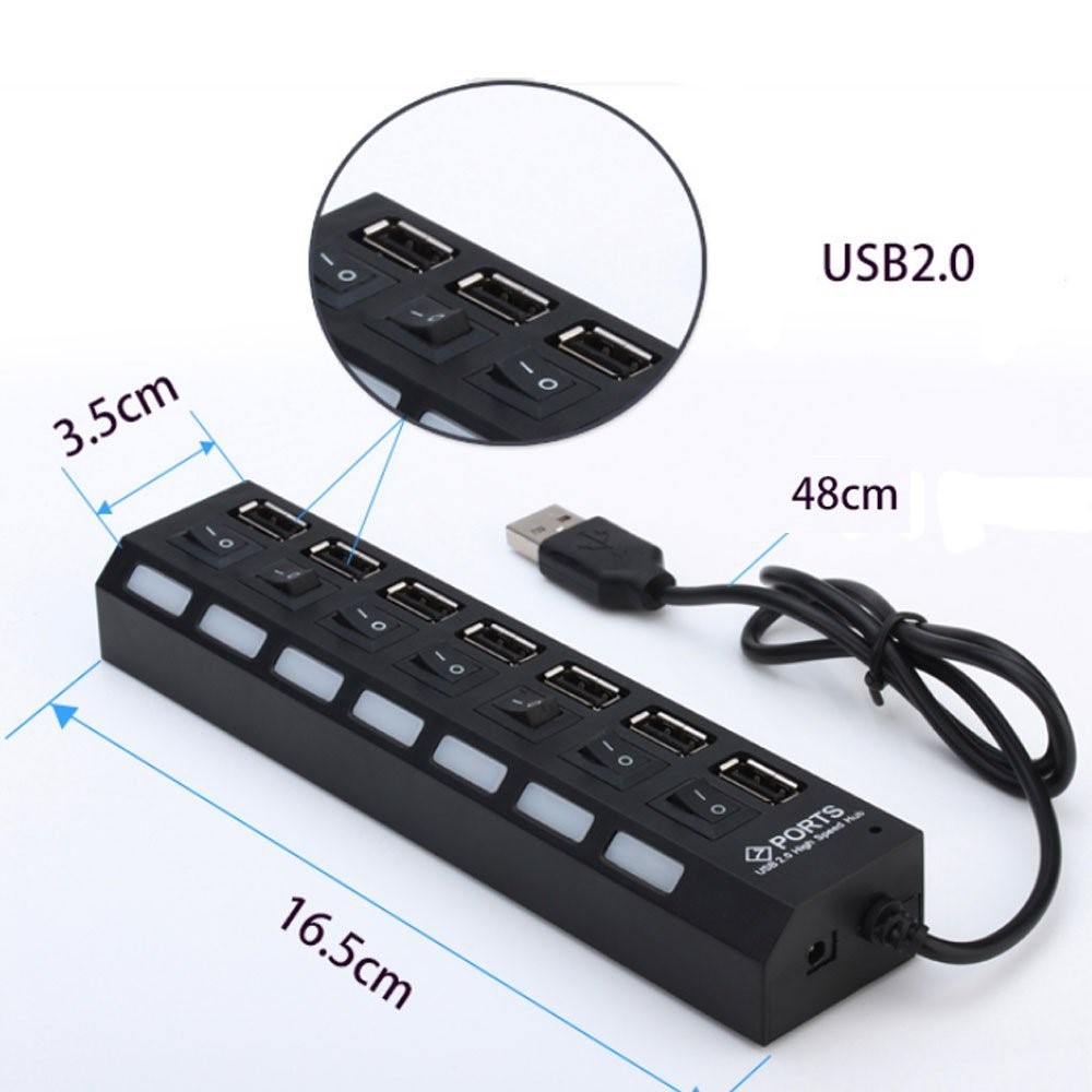 A55 USB2.0 High Speed Transmission 7-Port USB Hub Splitter with Independent Switch - Black-6