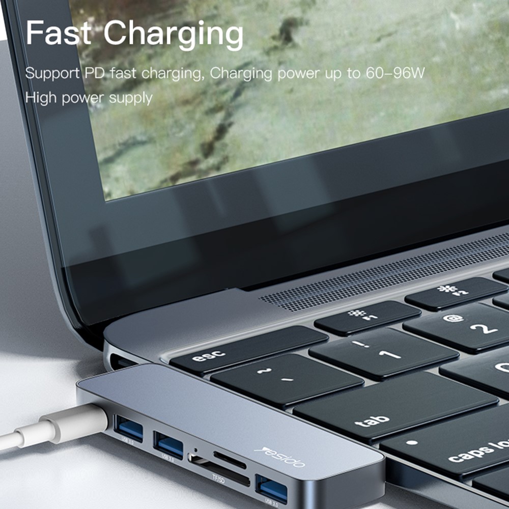 YESIDO HB10 Dual Type-C Hub Splitter 6-in-1 USB3.0 TF/Memord Card Reader PD Adapter Notebook Docking Station-6