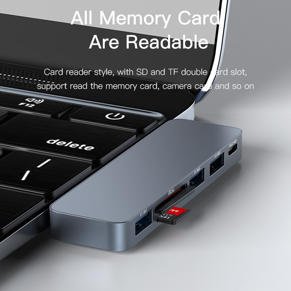 YESIDO HB10 Dual Type-C Hub Splitter 6-in-1 USB3.0 TF/Memord Card Reader PD Adapter Notebook Docking Station-7
