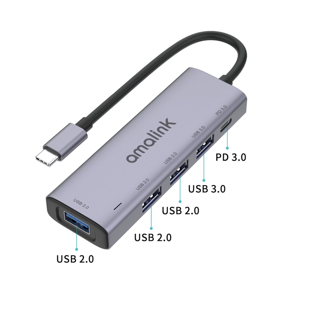 AMALINK AL-95119D 5-in-1 USB C Hub to 4xUSB Ports and 1xPD3.0 Port Adapter Fast Charging USB C Hub for Laptops Computers Mobile Phones-2