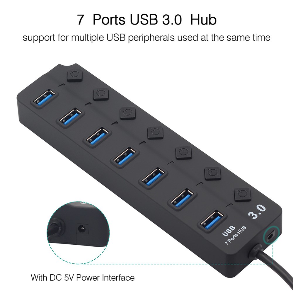 USB3.0 Hub High-speed 5GB/S 7-port Expander Adapter USB Hub Splitter with Separate Button Switches-2