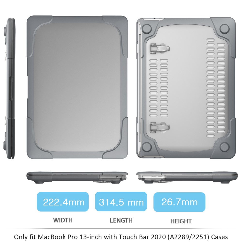 Two-piece Plastic + TPU with Stand Shell for Macbook New Pro 13" A2251 A2289 2020 - Grey-13