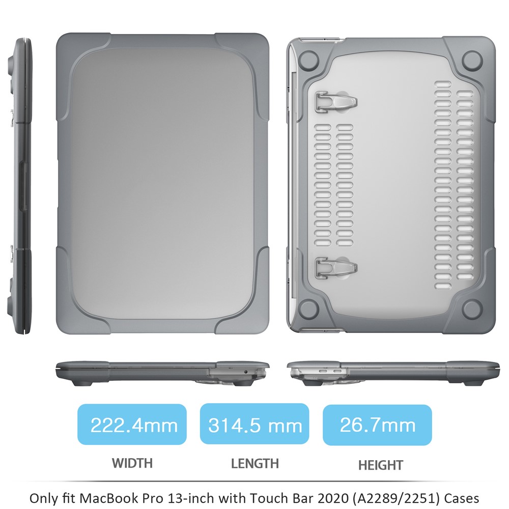 Cáscara de Caja Protectora de Plástico de Dos Piezas + TPU Con Diseño de Soporte Para MacBook Pro 13 Pulgadas (2020) A2251/A2289/A2338 (M1/M2) - Gris