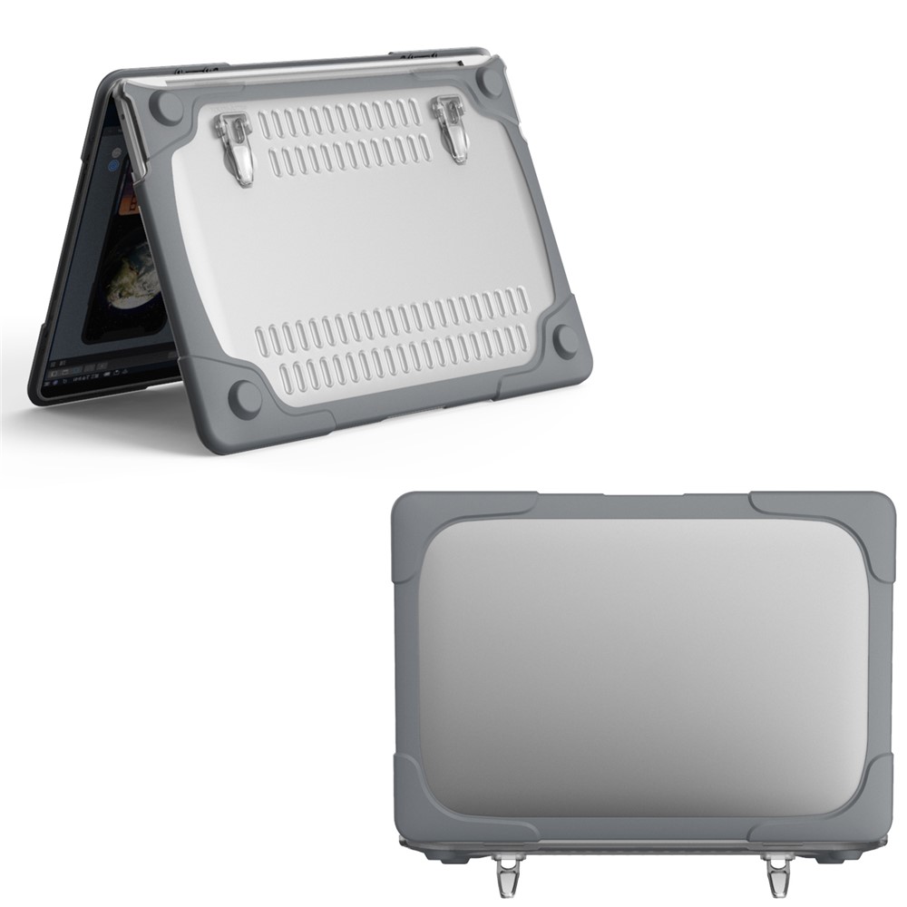 Two-piece Plastic + TPU with Stand Shell for Macbook New Pro 13" A2251 A2289 2020 - Grey-3