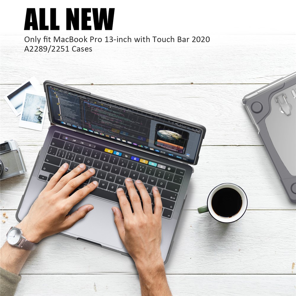 Two-piece Plastic + TPU with Stand Shell for Macbook New Pro 13" A2251 A2289 2020 - Grey-6