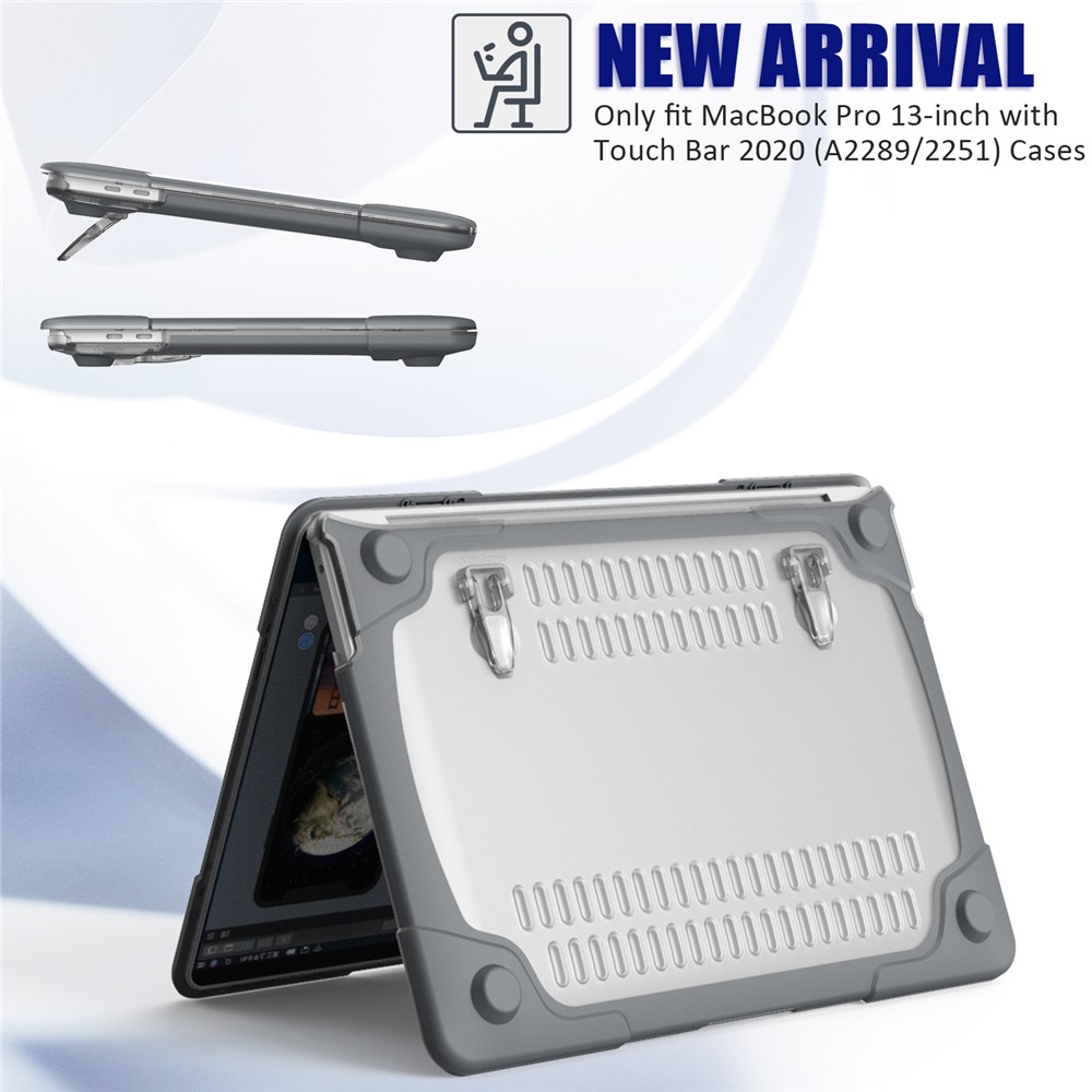 Two-piece Plastic + TPU with Stand Shell for Macbook New Pro 13" A2251 A2289 2020 - Grey-8