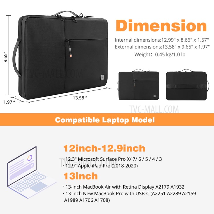 WIWU Waterproof Handbag Large Capacity Shockproof Laptop Carrying Bag for 13-inch Notebooks Laptops Macbook-9