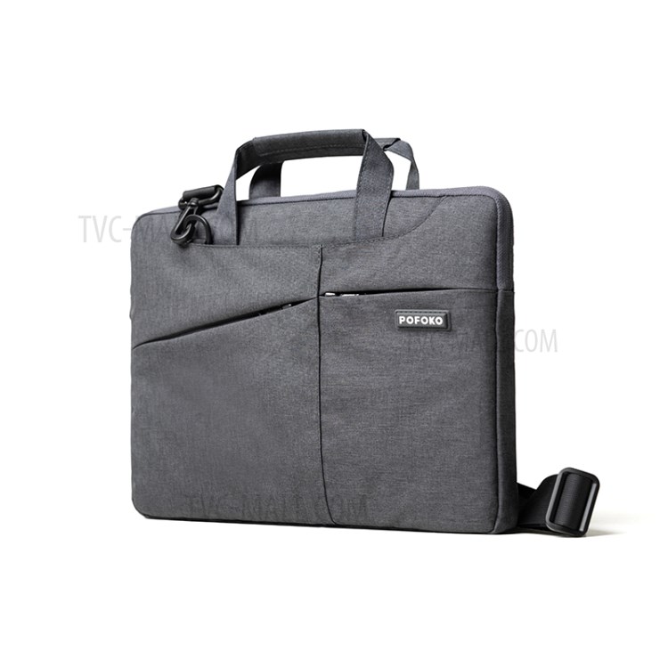 POFOKO Polyester Fabric Laptop Bag Laptop Hand Bag Shoulder Bag for 14-15.4-inch Laptops - Dark Grey-1