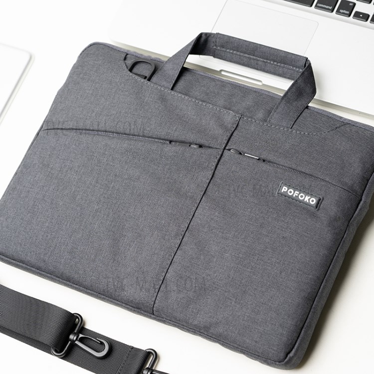 POFOKO Polyester Fabric Laptop Bag Laptop Hand Bag Shoulder Bag for 15.6-inch Laptops - Dark Grey-6