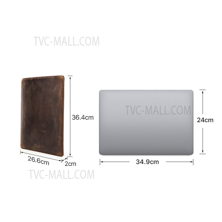 CONTACTS FAMILY Multifunctional Retro Style Genuine Leather Laptop Sleeve Mouse Pad for Macbook Pro Pro/Air 15.4inch - Coffee-12