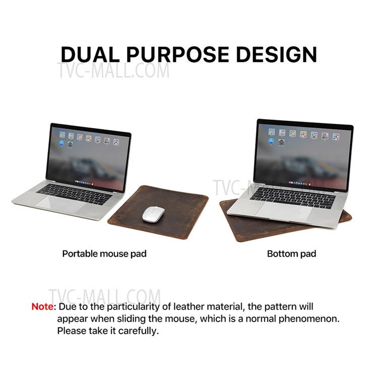 CONTACTS FAMILY Multifunctional Retro Style Genuine Leather Laptop Sleeve Mouse Pad for Macbook Pro Pro/Air 15.4inch - Coffee-6