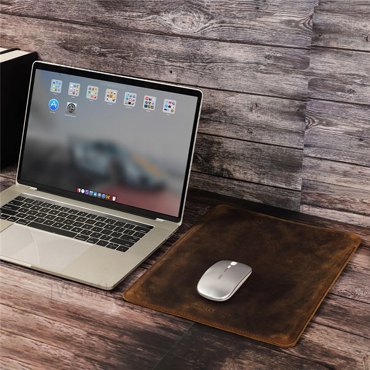 CONTACTS FAMILY Multifunctional Retro Style Genuine Leather Laptop Sleeve Mouse Pad for Macbook Pro Pro/Air 15.4inch - Coffee-7