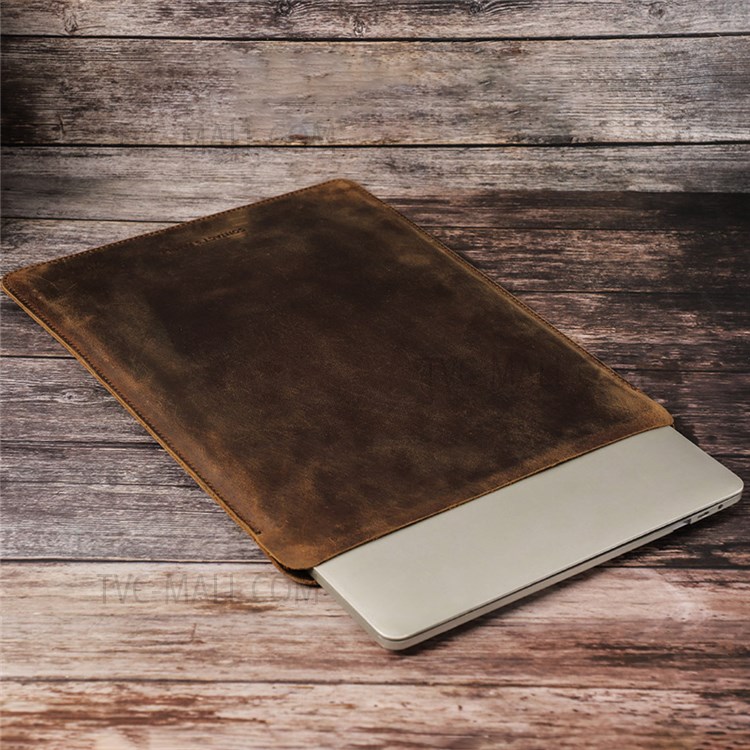CONTACTS FAMILY Multifunctional Retro Style Genuine Leather Laptop Sleeve Mouse Pad for Macbook Pro Pro/Air 15.4inch - Coffee-9
