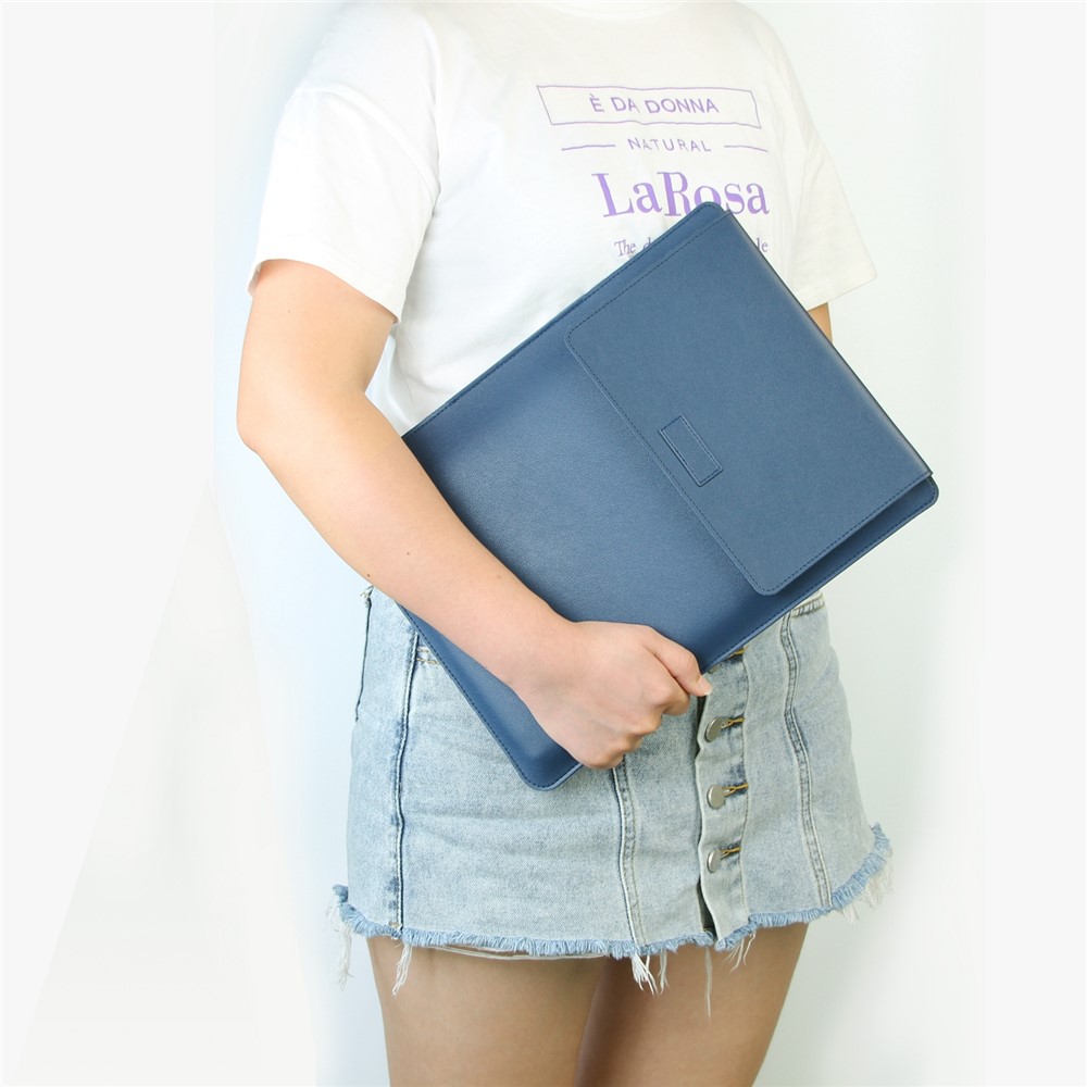 13.5 inch Notebook Waterproof Protection Sleeve Bag PU Leather Vertical Carrying Pouch Laptop Stand - Blue-10