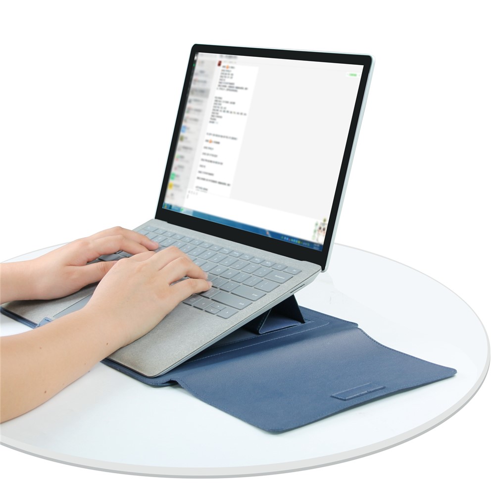 13.5 inch Notebook Waterproof Protection Sleeve Bag PU Leather Vertical Carrying Pouch Laptop Stand - Blue-2