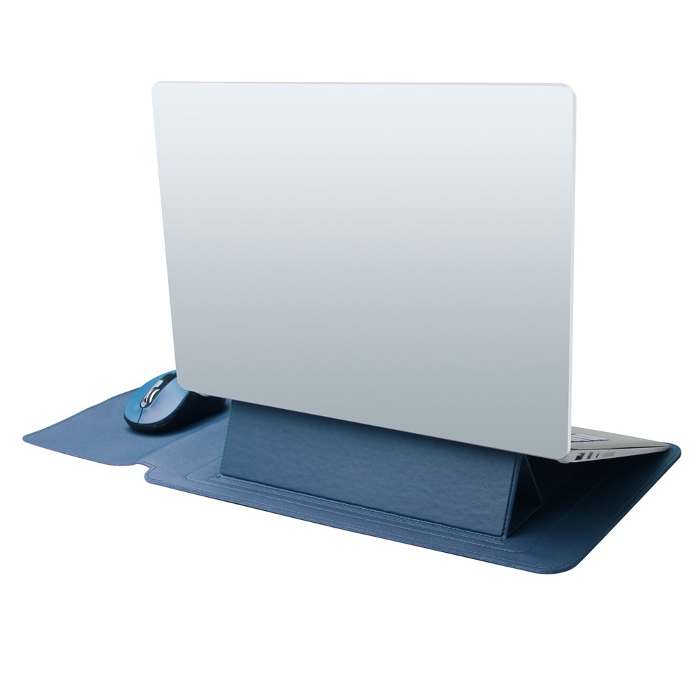 13.5 inch Notebook Waterproof Protection Sleeve Bag PU Leather Vertical Carrying Pouch Laptop Stand - Blue-4