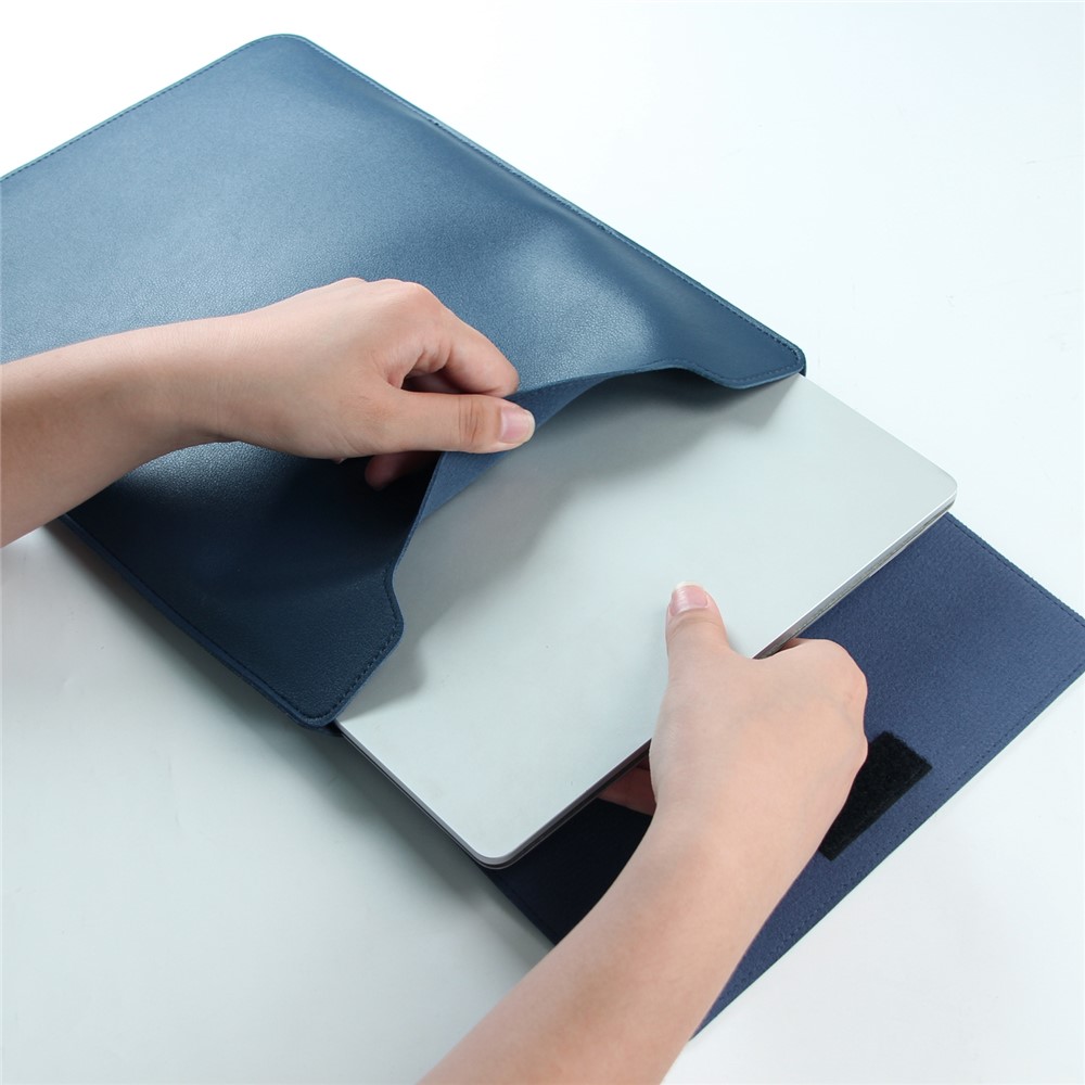 13.5 inch Notebook Waterproof Protection Sleeve Bag PU Leather Vertical Carrying Pouch Laptop Stand - Blue-5