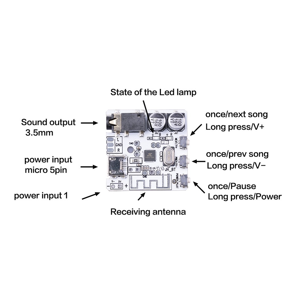6966 Bluetooth 5.0 Audio Receiver Module 3.7-5V Wireless Stereo Music Decoding Amplifier Board - Black-10