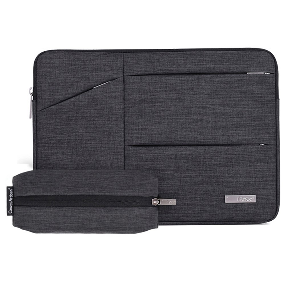 CANVASARTISAN L2-108 Slim Zipper Laptop Case Large Capacity Carrying Bag with Mini Storage Pouch for 12" Laptops - Dark Grey-1