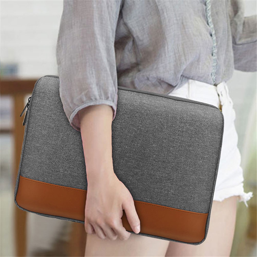 13.3-inch Notebook Color Splicing Sleeve Bag Oxford Cloth+PU Leather Waterproof Shockproof Laptop Carrying Pouch - Grey-3