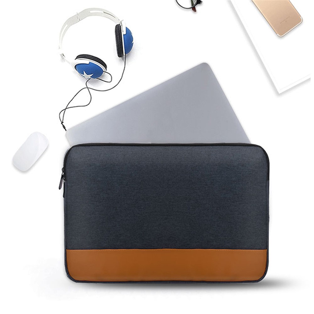13.3-inch Notebook Color Splicing Sleeve Bag Oxford Cloth+PU Leather Waterproof Shockproof Laptop Carrying Pouch - Grey-6