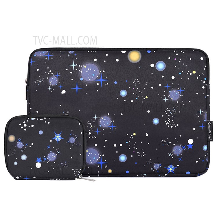 CANVASARTISAN H16-T0123 Starry Sky Pattern Zipper Laptop Sleeve Notebook Bag with Small Storage Bag for 12-inch Laptop-1