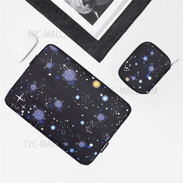 CANVASARTISAN H16-T0123 Starry Sky Pattern Zipper Laptop Sleeve Notebook Bag with Small Storage Bag for 12-inch Laptop-4